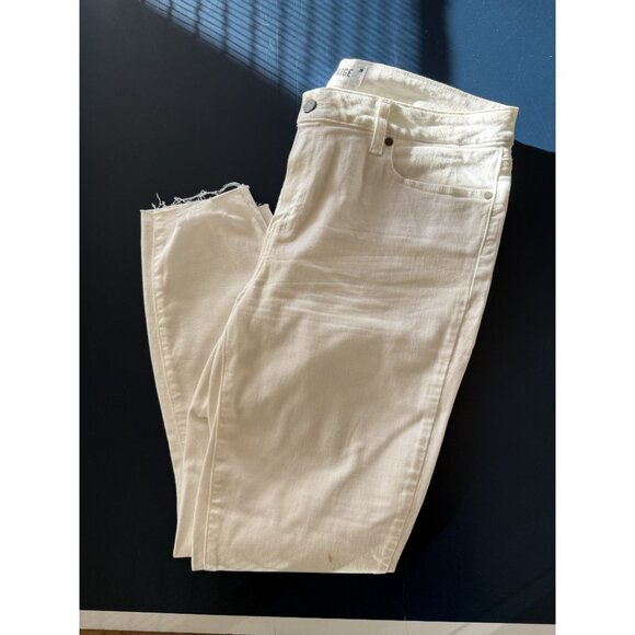 Paige Verdugo Crop White Jeans Raw Hem Cotton Blend Stretch Denim Size 32 - Picture 2 of 7